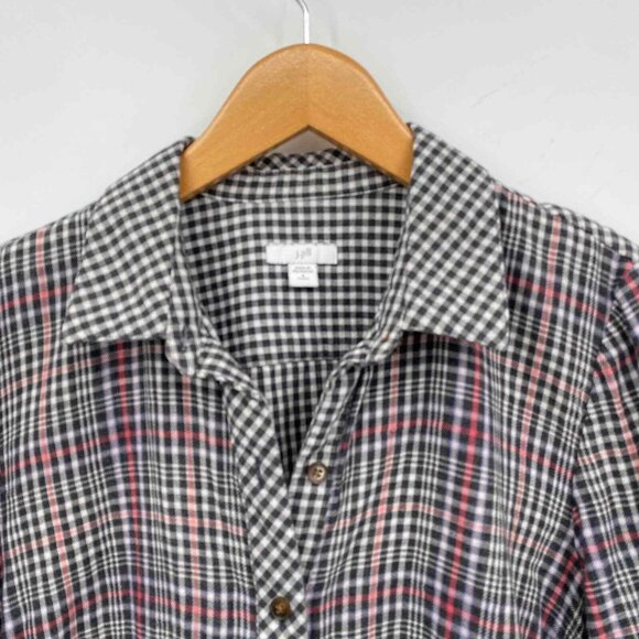 J Jill Button Front Shirt Womens Small Black White Red Plaid 100% Cotton Flannel - Picture 3 of 5